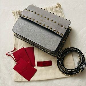 Valentino Gray Crossbody Bag with Gold Studs